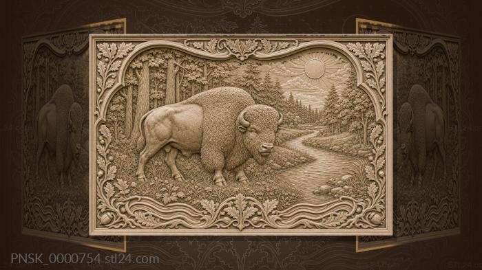 Oryol bison - bison and forest 3d STL model