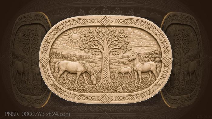 Erzya motif - field and horses 3d STL model
