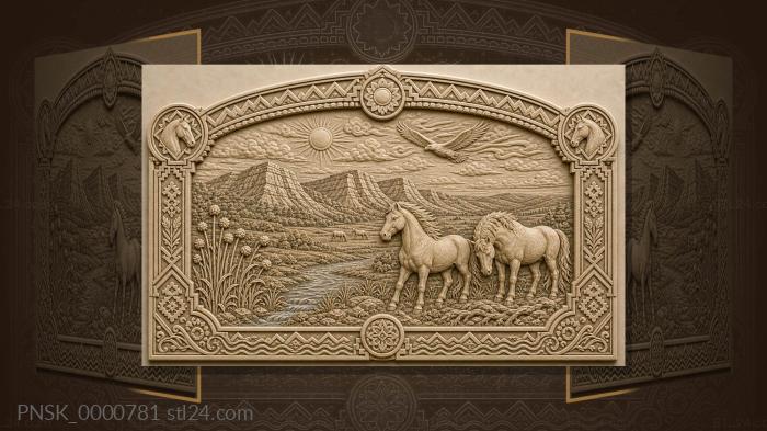 Bashkir shikhans - shihan mountains and horses 3d STL model