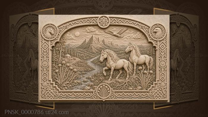Southern Ural Bashkir - mountains and horses 3d STL model