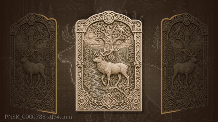 Komi-Permyak motif - elk and bird 3d STL model