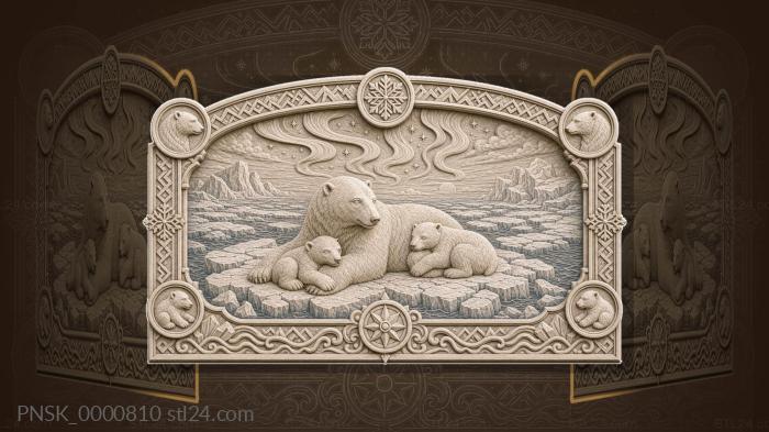 Polar Bear - mother bear with cubs and ice 3d STL model