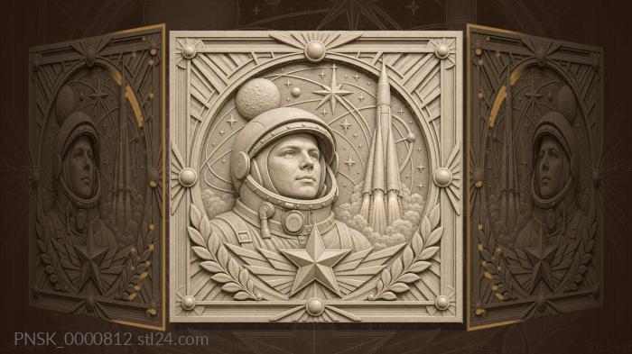 Gagarin - portrait of an astronaut and rocket 3d STL model