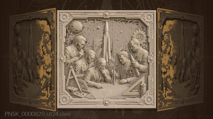 Russian designers - rocket and drawings 3d STL model