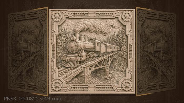 Steam locomotive - antique locomotive and bridge 3d STL model