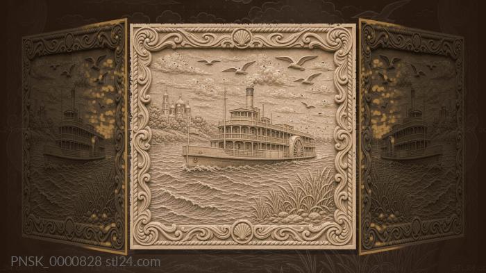 Volga steamship - steamship and Volga 3d STL model
