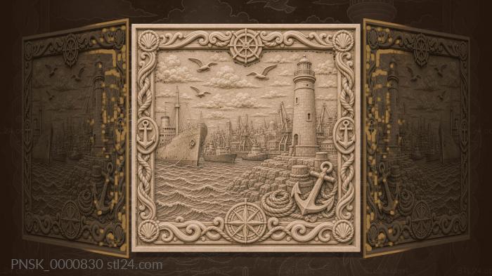 Russian port - ships and lighthouse 3d STL model