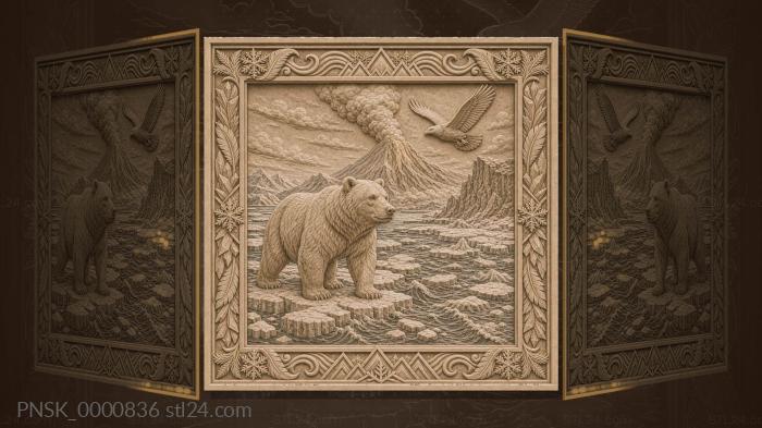 Arctic and Kamchatka - bear and volcano 3d STL model