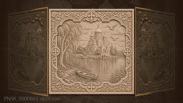Temple on the River - temple and boat 3d STL model