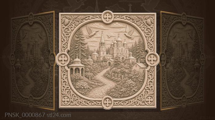 Optina Pustyn - temple and pine trees 3d STL model