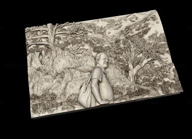 Portrait (Portrait of a bas-relief man on the background of nature, PRT_0098) 3D models for cnc