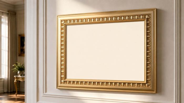 Baguette frame (Rectangular frame with smooth geometry and relief ornament in classic style, RMB_0056-1) 3D models for cnc
