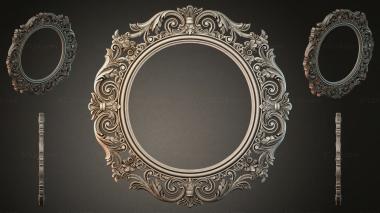 Decorative frames, framing (Round frame with scrolls and rosettes for a mirror, RMI_000051) 3D models for cnc