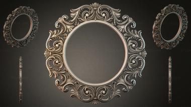 Decorative frames, framing (Round mirror with Baroque swirls and oval frames, RMI_000135) 3D models for cnc