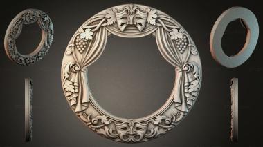 Decorative frames, framing (Round ornamental frame with grapevine and mask, RMI_000175) 3D models for cnc