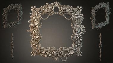 Decorative frames, framing (Square frame with roses and pearls in the Baroque style, RMI_000200) 3D models for cnc