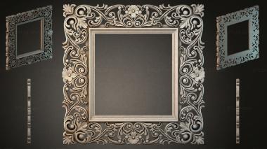 Decorative frames, framing (Carved wooden square mirror frame with swirls and floral elements, RMI_000398) 3D models for cnc