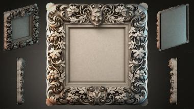 Decorative frames, framing (Ornamental frame with mask and foliage, RMI_000407) 3D models for cnc