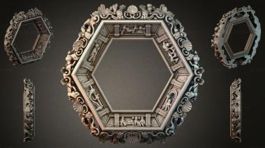 Decorative frames, framing (Hexagonal mirror frame with angels and swirls, RMI_000416) 3D models for cnc