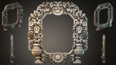 Decorative frames, framing (Decorative mirror with flower urns and swirls, RMI_000434) 3D models for cnc