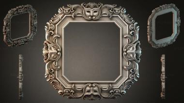 Decorative frames, framing (Volumetric frame with a lion mask and volutes for CNC, RMI_000551) 3D models for cnc