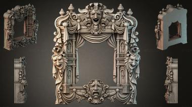 Decorative frames, framing (Theatrical frame with masks and draperies for CNC, RMI_000566) 3D models for cnc