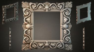 Decorative frames, framing (Carved square mirror screen with volutes and shells, RMI_000568) 3D models for cnc