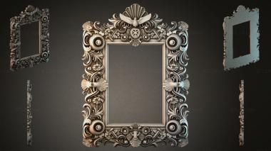 Decorative frames, framing (Rectangular frame with swirls, floral motifs and shells, RMI_000571) 3D models for cnc
