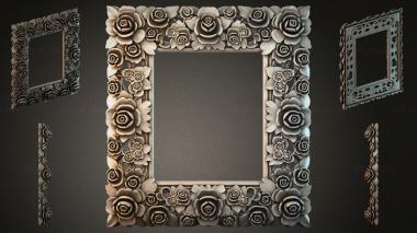Decorative frames, framing (Square frame with roses in high relief, RMI_000588) 3D models for cnc
