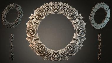 Decorative frames, framing (Round wreath with roses and flowers for CNC, RMI_000673) 3D models for cnc