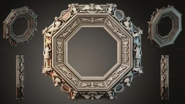 Decorative frames, framing (Octagonal mirror frame with putti and floral ornament, RMI_000704) 3D models for cnc