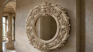 Decorative frames, framing Round cartouche frame with mask and scrolls 3d model