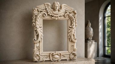 Decorative frames, framing Mirror with a winged angel and acanthus volutes 3d model