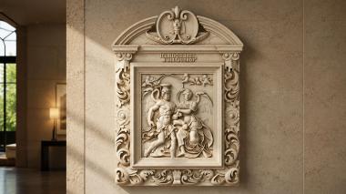 Decorative frames, framing Panel with angels and a winged warrior in a classical frame 3d model