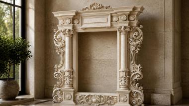 Decorative frames, framing Classic fireplace with Corinthian columns and acanthus ornament 3d model