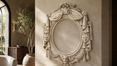 Decorative frames, framing Round classic frame with masks and drapery 3d model