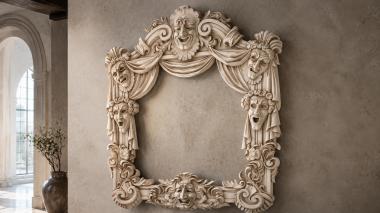 Decorative frames, framing Theatrical mask frame with carnival characters and drapery 3d model