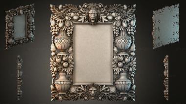 Decorative frames, framing (Baroque Mirror Frame with Lion Head and Grape Vines, RMI_000811) 3D models for cnc