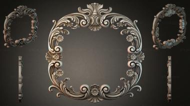 Decorative frames, framing (Baroque square frame with rocaille scrolls and floral rosettes, RMI_000813) 3D models for cnc
