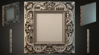 Decorative frames, framing (Architectural frame with baroque volutes and city buildings, RMI_000842) 3D models for cnc