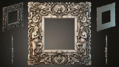 Decorative frames, framing (Carved frame with putti and masks - ornamental panel for CNC, RMI_000847) 3D models for cnc