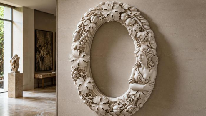Decorative frames, framing (Oval frame with a female bust, grape clusters and leaves, RMI_001104) 3D models for cnc