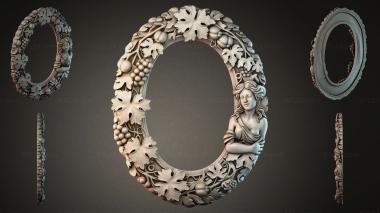 Decorative frames, framing (Oval frame with a female bust, grape clusters and leaves, RMI_001104) 3D models for cnc