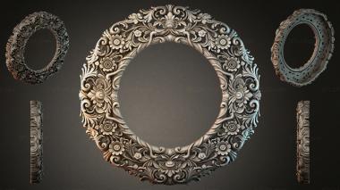 Decorative frames, framing (Round frame with scrolls and floral rosettes, RMI_001105) 3D models for cnc