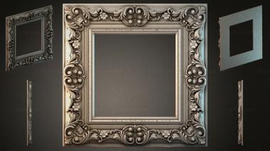 Decorative frames, framing (Decorative mirror frame with volutes and floral motifs, RMI_001109) 3D models for cnc
