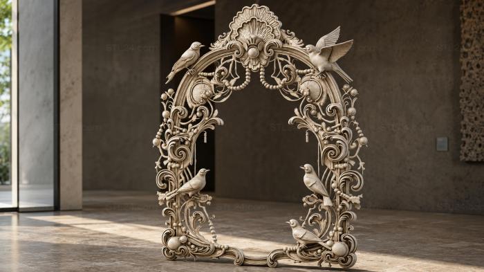 Ornamental mirrored baroque crown with birds and curls 3d STL model