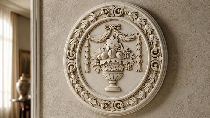 Round medallion with fruit bowl and swirls 3d STL model