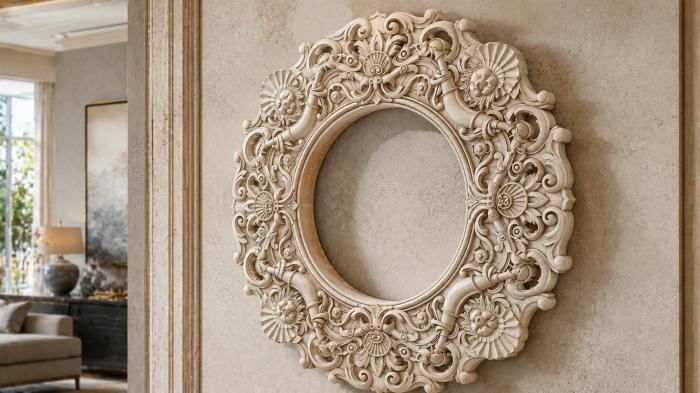 Oval frame with swirls and floral patterns 3d STL model
