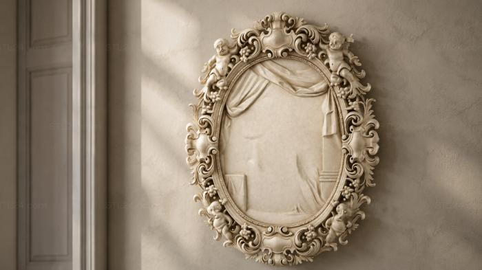 Decorative frames, framing (Oval mirror with angels and baroque ornamentation, RMI_001126) 3D models for cnc