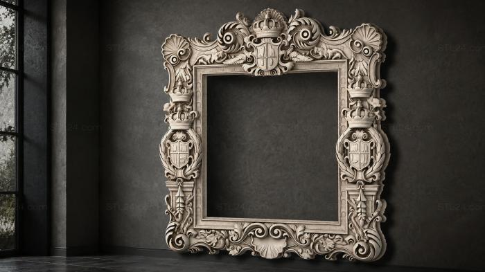 Royal frame with coat of arms and volutes 3d STL model